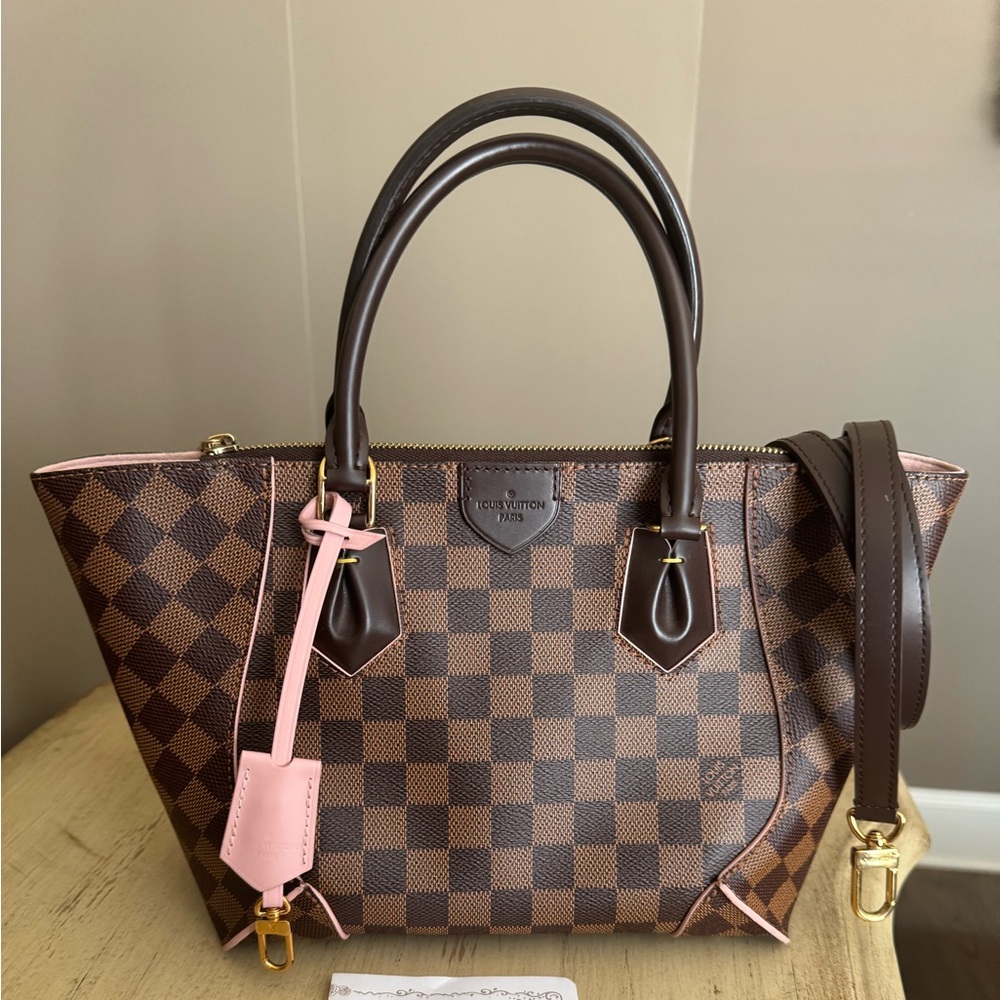 Louis Vuitton Brown Damier Canvas Tote with Pink Leather Tag